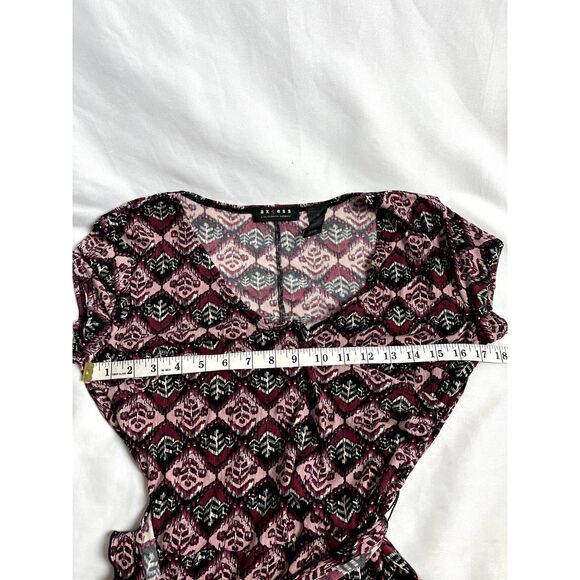 Axcess Faux Wrap Dress Pink Multi Mosaic Burgundy sz M Feminine Romantic Belted - Picture 9 of 10